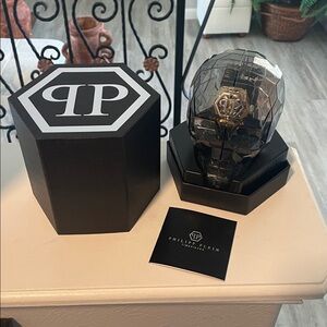 Philipp Plein Gold and Black Skull Dial Unisex Watch